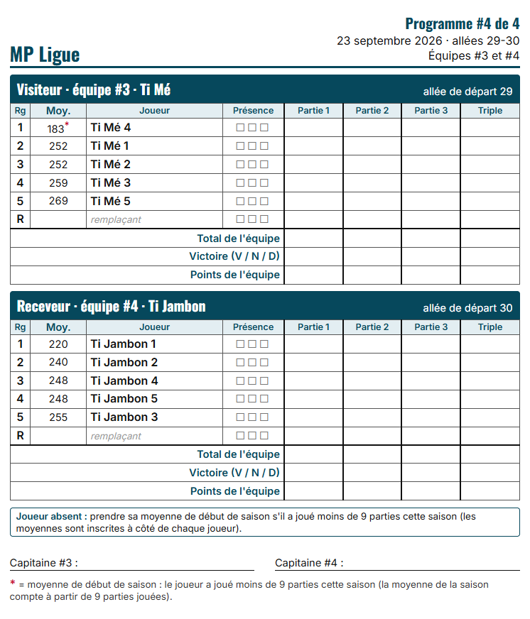 Feuille de rencontre à remplir (ligue de test)